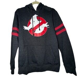 Ghostbusters Pullover Hoodie Mens Size M Dark Gray Red Stripe Sleeve Graphic